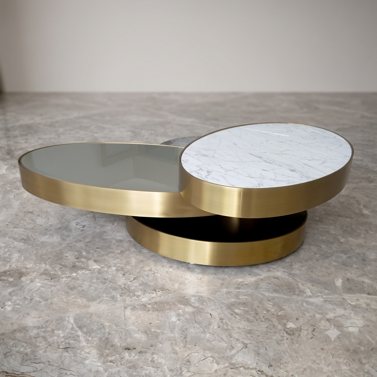 Multi-Tier Marble & Glass Center Table
